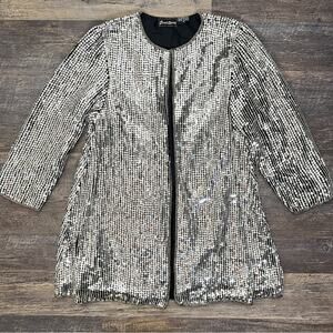 Jewel Queen Vintage 100% silk silver sequin formal jacket size medium M B185